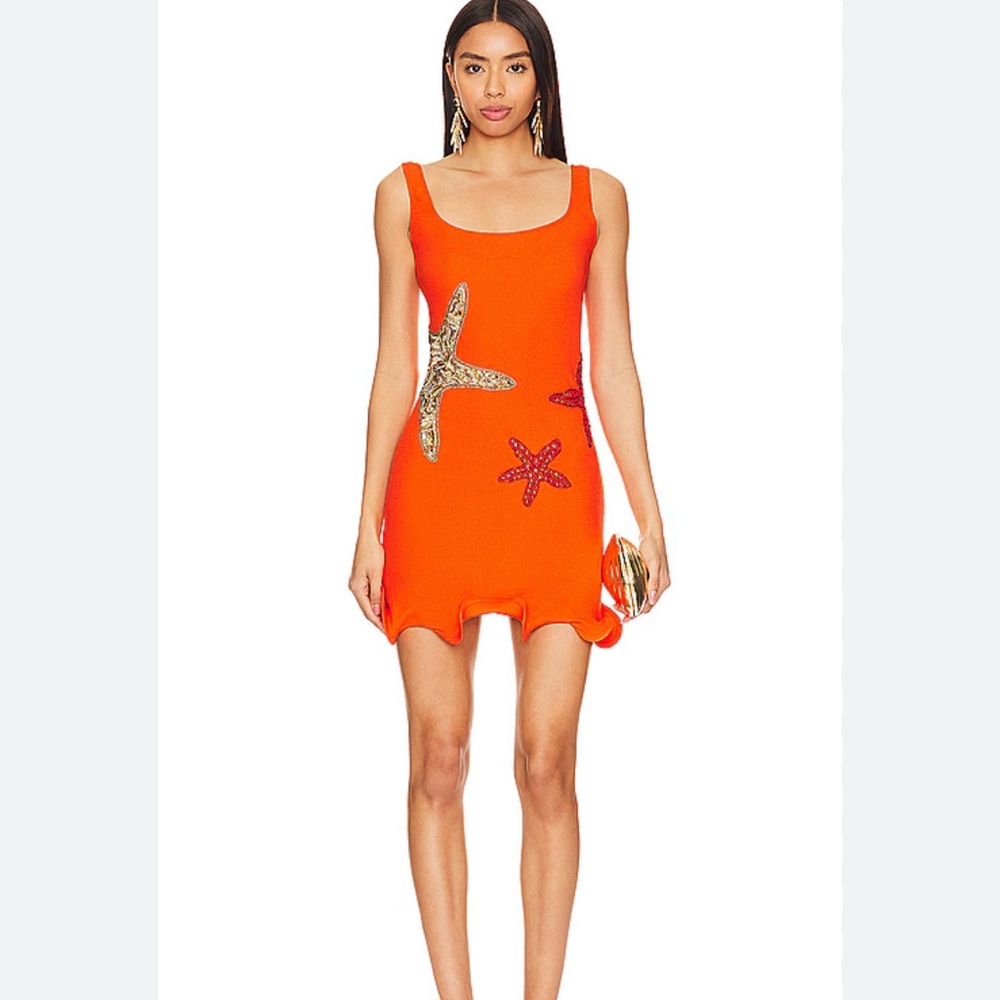Leslie Amon ($487) Starfish Mini Dress in Orange - Large